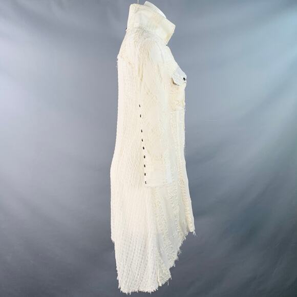 L.G.B Size S Cream Black Polyester Blend Distressed Mini Shirt Dress - Picture 3 of 8